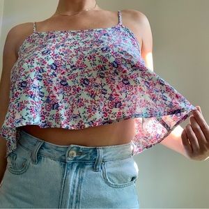 Blue floral cropped flowy cami